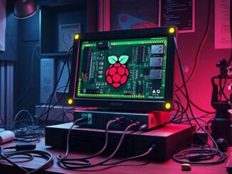 Raspberry Pi 5 branché à un écran et un clavier pour l’installation.