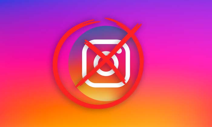 Logo Instagram recouvert d’une croix rouge symbolisant la suppression ou l’exclusion du compte