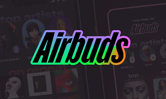  Airbuds application musicale sociale affichant les morceaux écoutés par les amis sur l'écran d'accueil d'un smartphone