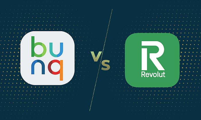 Les logos de Bunq et de Revolut pour un comparatif détaillé.