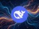 Logo DeepSeek stylisé sur un réseau complexe de filaments lumineux représentant les connexions d’une intelligence artificielle, symbolisant la fluidité et l’optimisation des traitements IA.