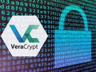 Logo VeraCrypt blanc sur fond numérique bleu avec des chiffres en arrière-plan et un cadenas symbolisant la sécurité des données.