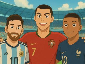 Lionel Messi, Cristiano Ronaldo et Kylian Mbappé façon Studio Ghibli.