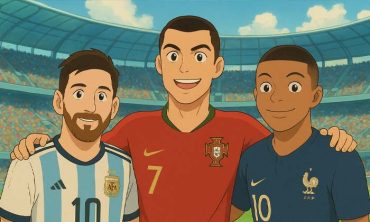 Lionel Messi, Cristiano Ronaldo et Kylian Mbappé façon Studio Ghibli.