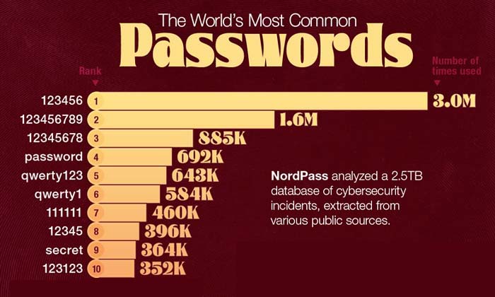 graphique liste des mots de passe les plus utilisés.