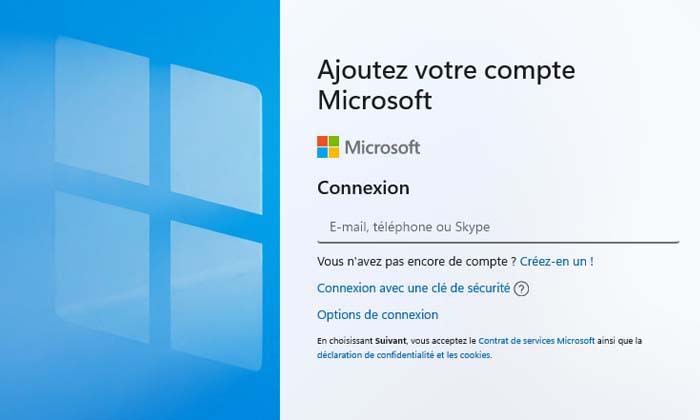 ajouter un compte Microsoft à l'installation de Windows 11. 