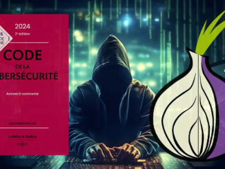 Un hacker sur son ordinateur avec le logo de Tor Browser et le code Dalloz de la cybersécurité
